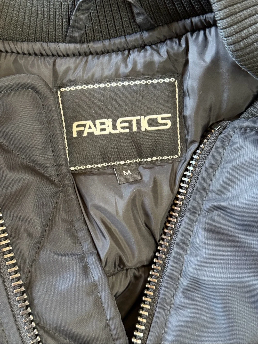 Fabletics Men’s Bomber Jacket Black Nylon Flight Jacket MA-1 Utility Zip